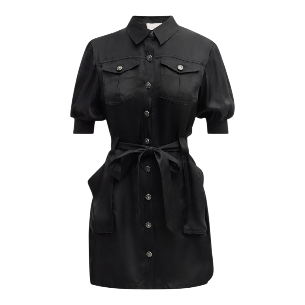 Cinq A Sept Black Button-Front Mini Shirtdress